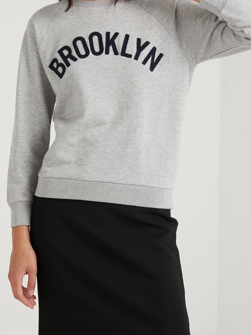 J. Crew Grey 'Brooklyn' Crewneck Sweatshirt with Navy Embroidered Lettering
